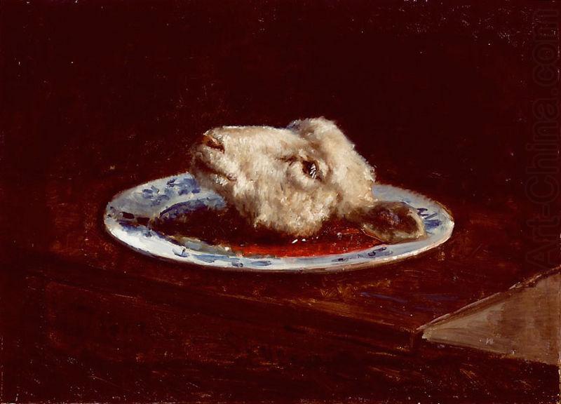Viggo Johansen A lamb s head on a plate china oil painting image
